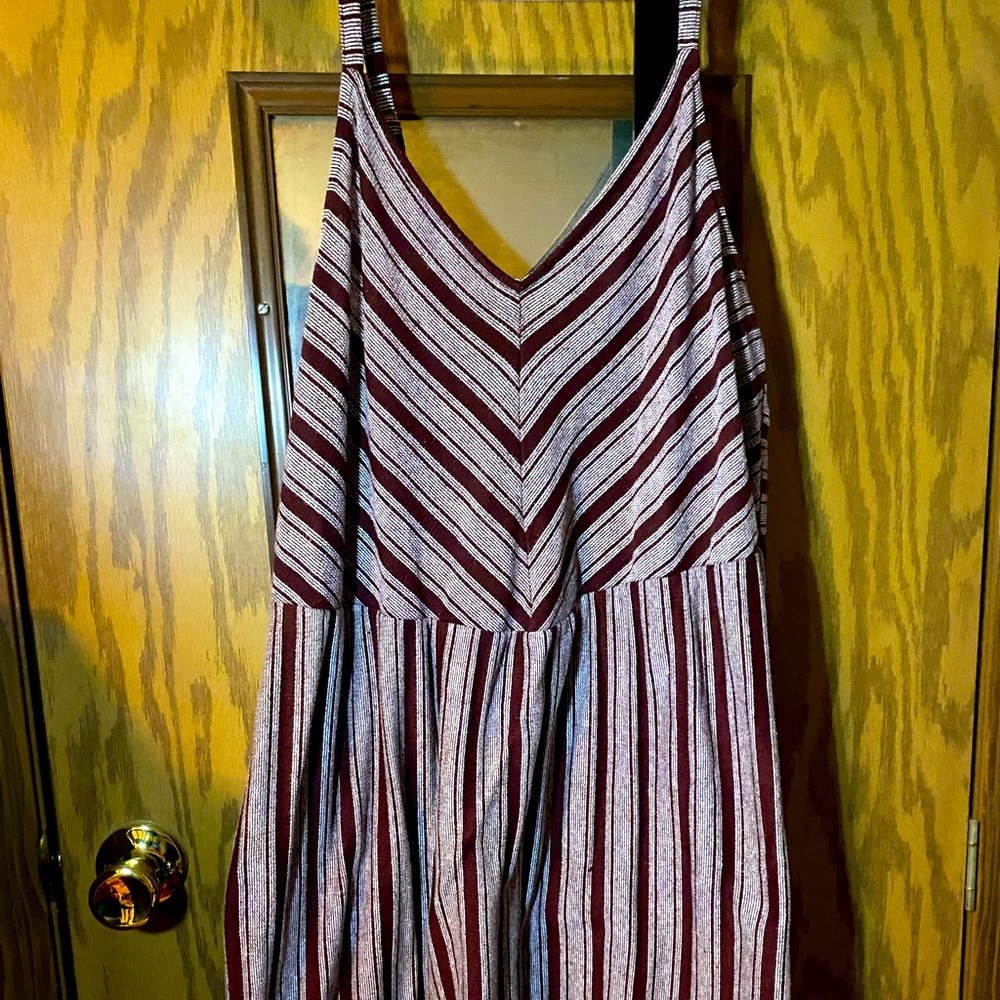 Burgundy and white stripped dress